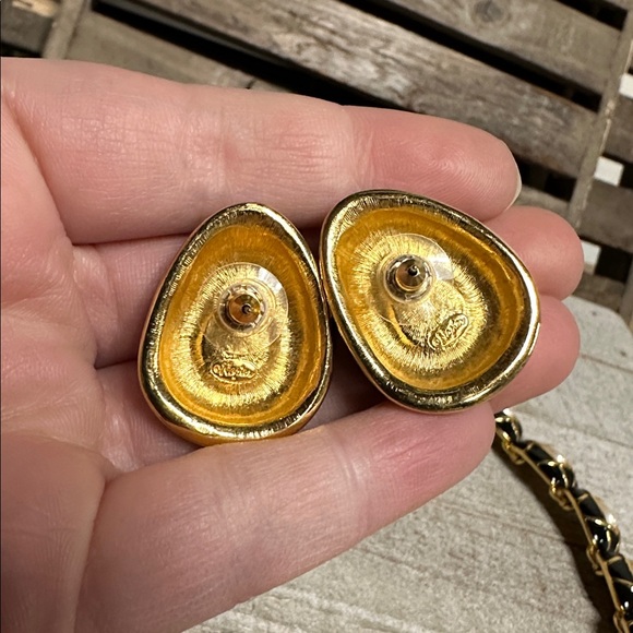 Napier great shape vintage chunky statement blk gold pearl earrings necklace set - Picture 4 of 9